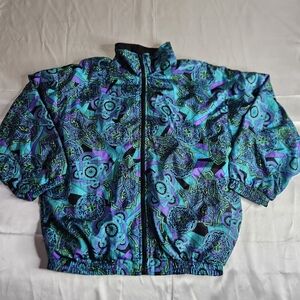Slade Womens Vintage Jacket Retro Abstract Art Windbreaker 80s 90s Size Medium
